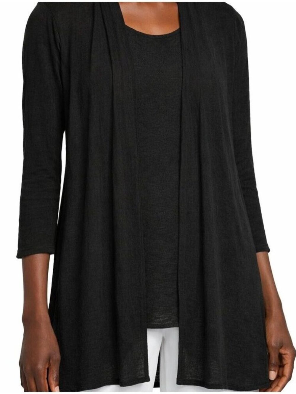 Caroline Rose Gauze Knit Open-Front Cardigan - Black